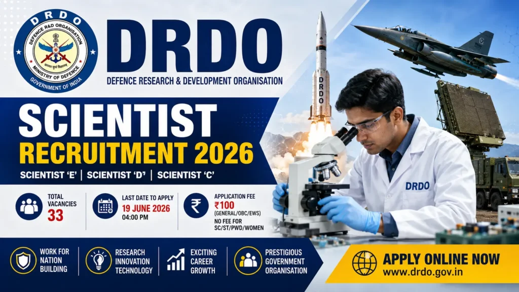 DRDO Scientist Recruitment 2026 notification for 33 posts