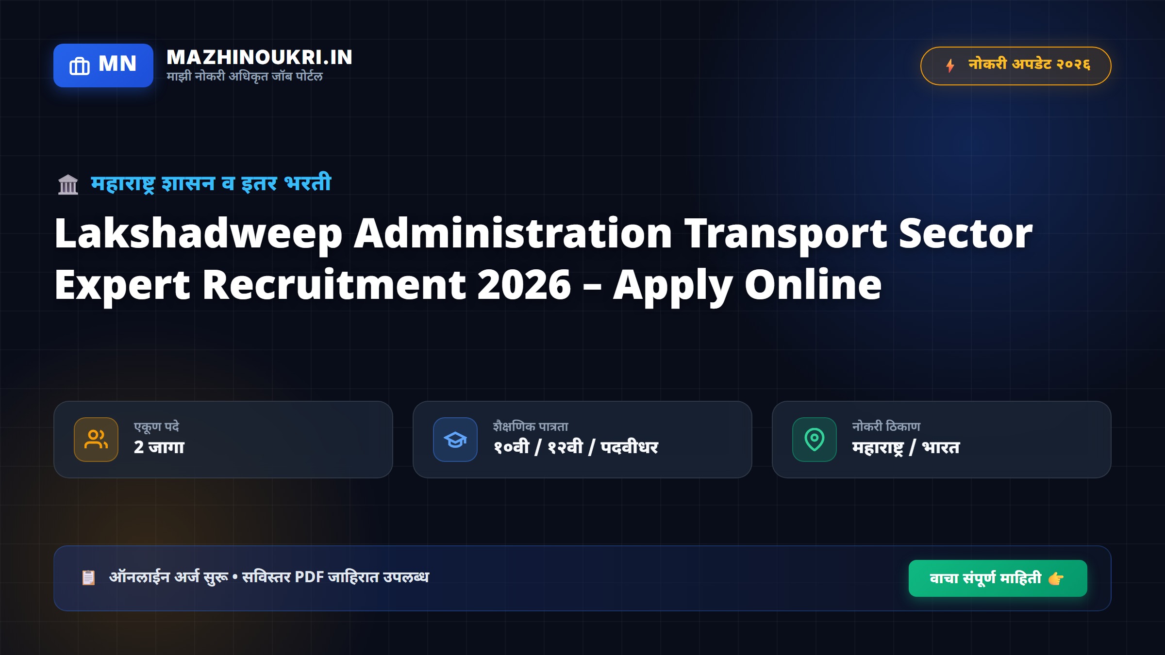 Lakshadweep Administration Transport Sector Expert Recruitment 2026